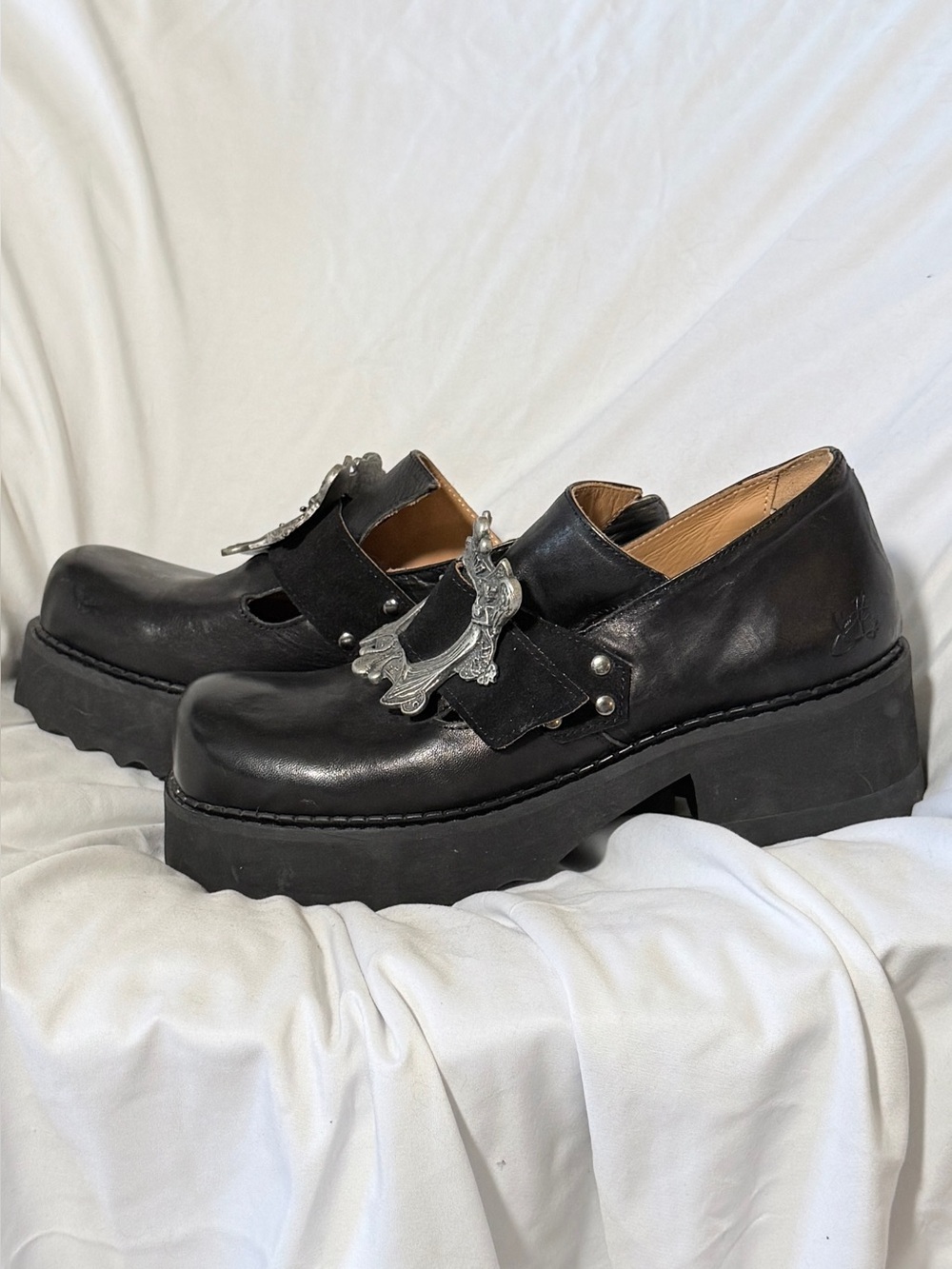 John Fluevog Shoes Asta Black Buckled Platform Shoe - Picture 4 of 6